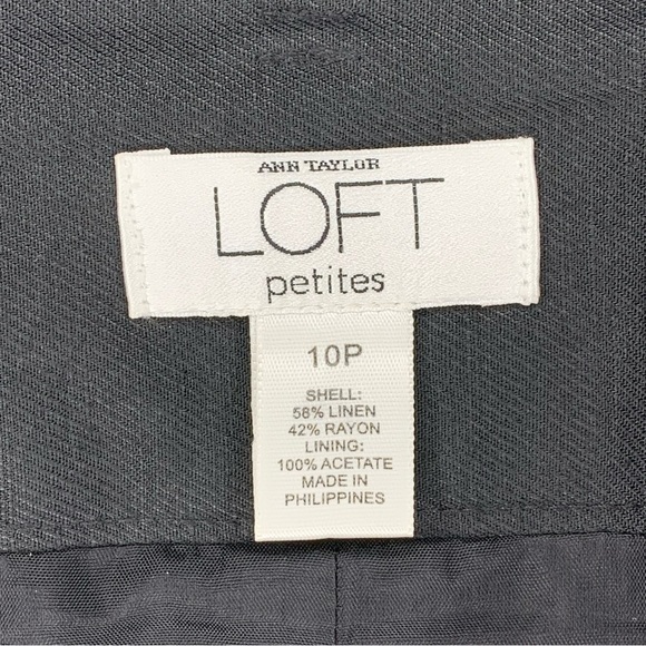 Size 10 Petite Ann Taylor LOFT Black Linen Blend Pencil Skirt Lined Belted - Picture 5 of 6